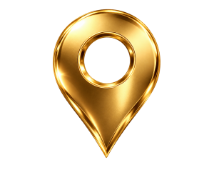 Pin de ubicación dorado metálico