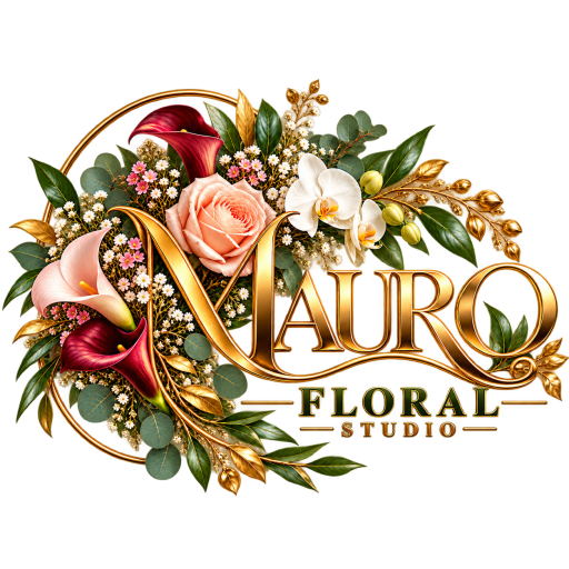 Logotipo floral dorado MAURO